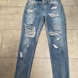 Distressed Jeans with details on front. All cotton & super soft!